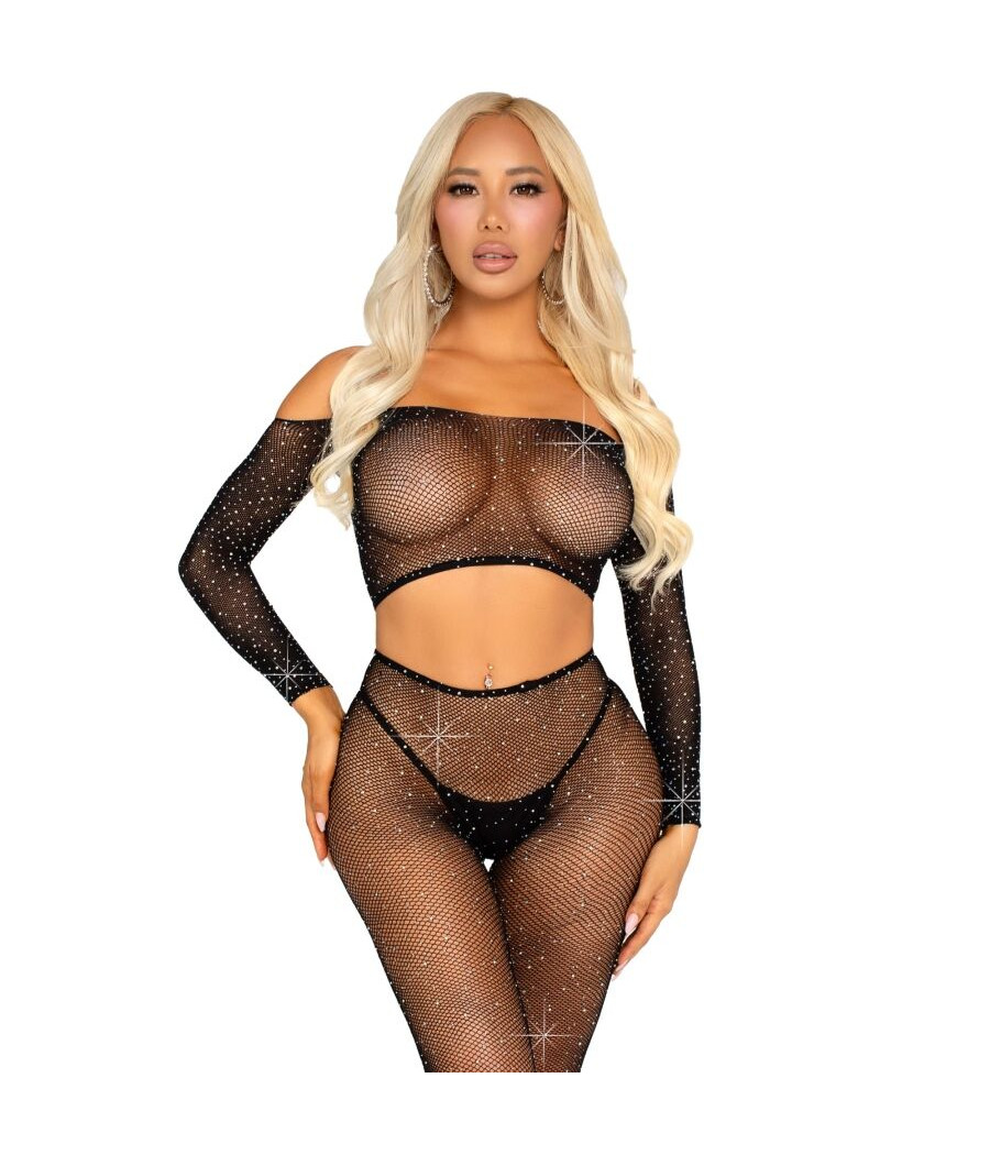 LEG AVENUE - CROP TOP ET LEGGING RÉSILLE AVEC STRASS NOIR