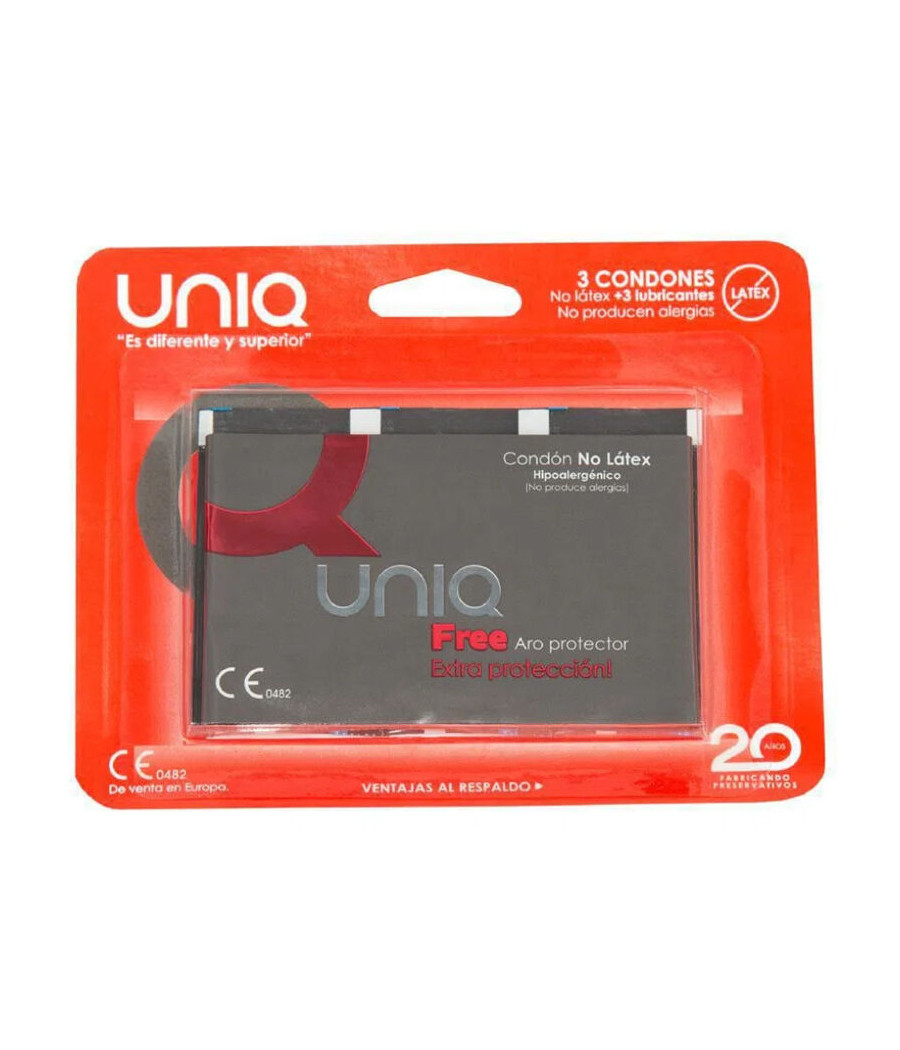 UNIQ - FREE PRÉSERVATIFS SANS LATEX AVEC ANNEAU DE PROTECTION 3 UNITÉS