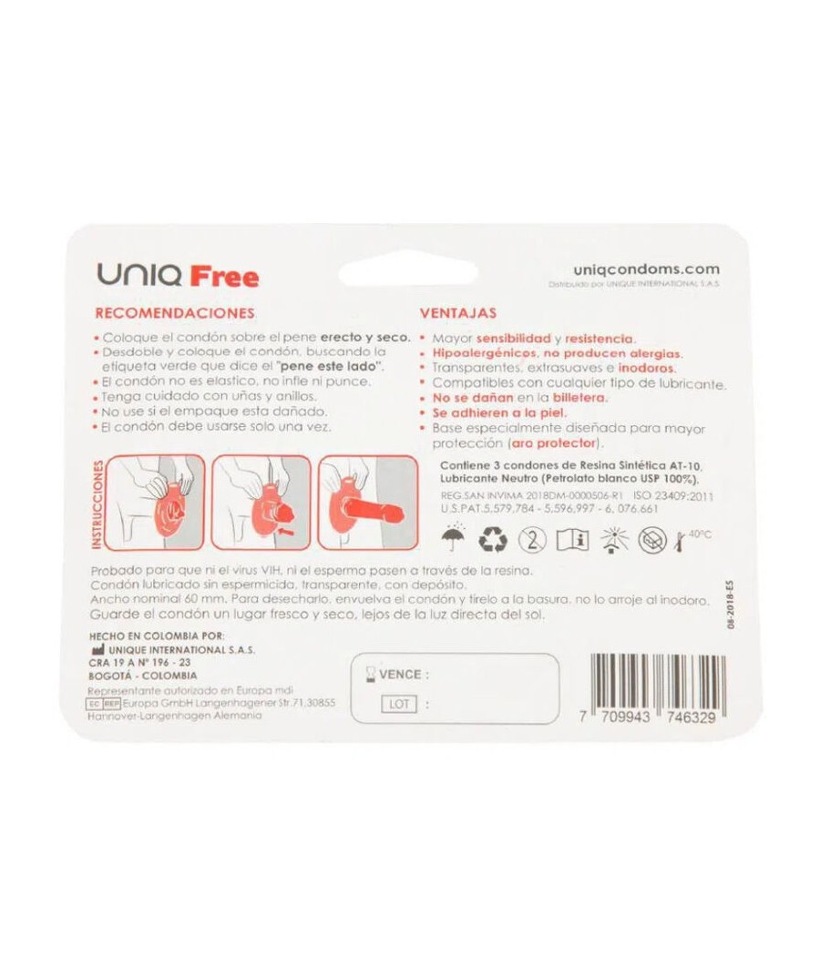 UNIQ - FREE PRÉSERVATIFS SANS LATEX AVEC ANNEAU DE PROTECTION 3 UNITÉS