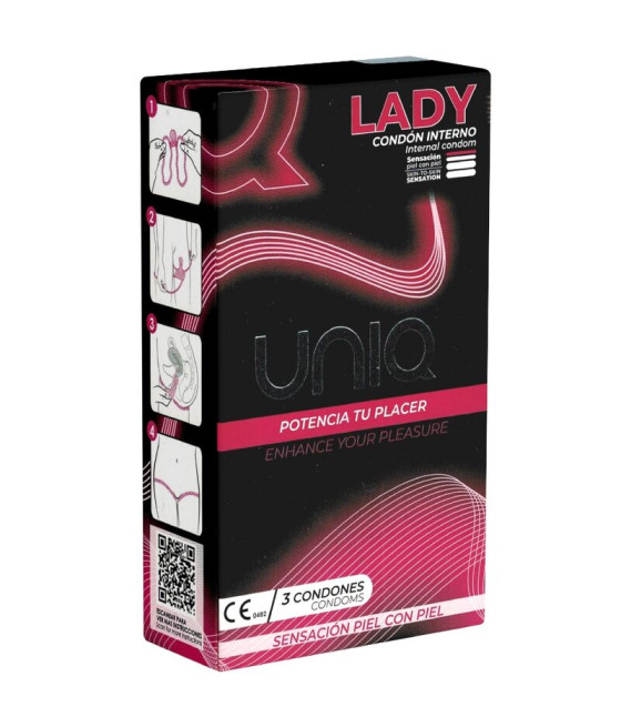 UNIQ -  LADY CONDOM PRESERVATIVOS FEMENINOS CON LIGUERO SIN LATEX 3 UNIDADES