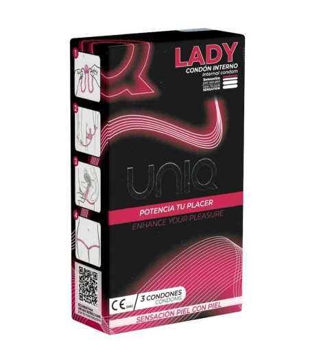 UNIQ - LADY CONDOM PRESERVATIVOS FEMININOS SEM LÁTEX COM CINTA LIGA 3 UNIDADES