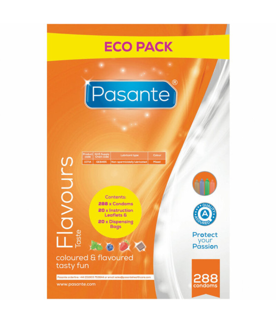 PASANTE - CONDOMS ECO PACK FLAVORS BAG 288 UNITS