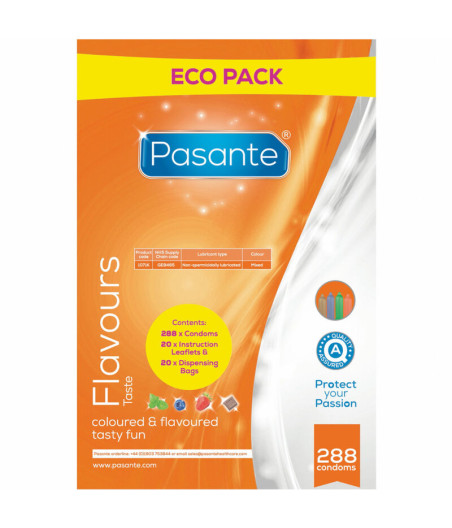 PASANTE - CONDOMS ECO PACK FLAVORS BAG 288 UNITS