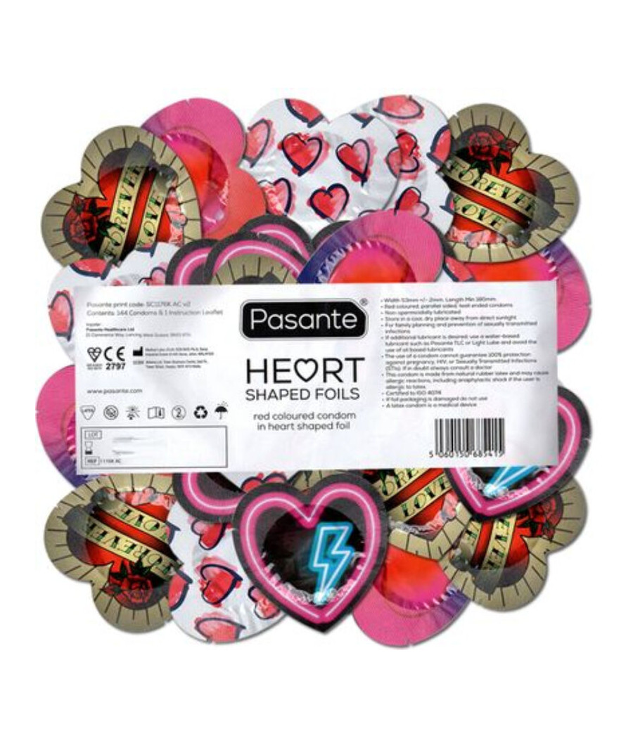PASANTE - PRÉSERVATIFS FORME COEUR ROUGE SAC 144 UNITÉS