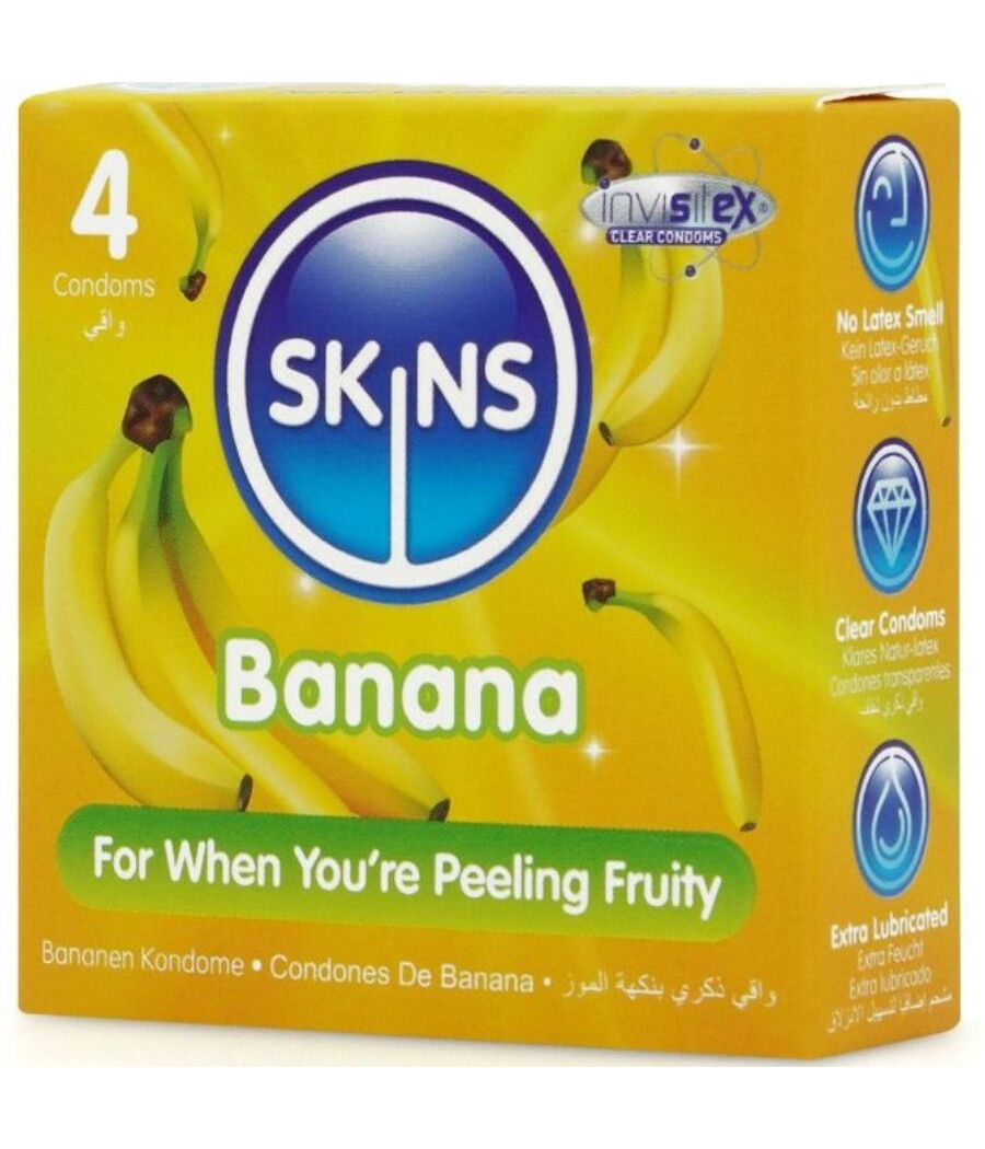 SKINS - PRESERVATIVI BANANA PREMIUM CONFEZIONE DA 4