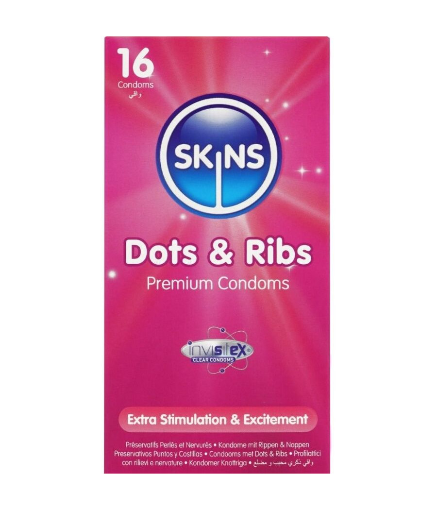 SKINS - DOTS & RIBS PREMIUM PRESERVATIVOS PACOTE COM 16