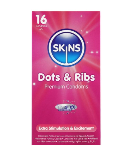 SKINS - DOTS & RIBS PREMIUM CONDOMS CONFEZIONE DA 16