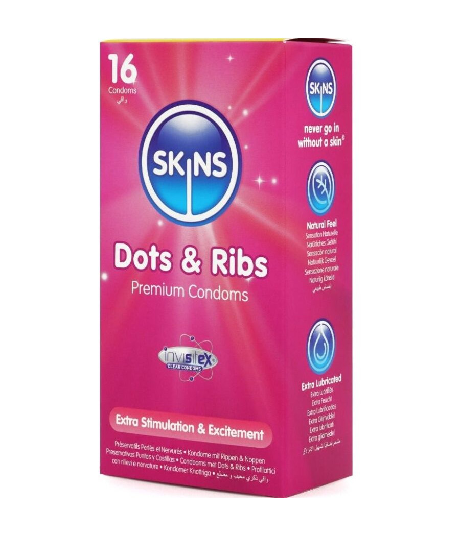 SKINS - DOTS & RIBS PREMIUM PRESERVATIVOS PACOTE COM 16