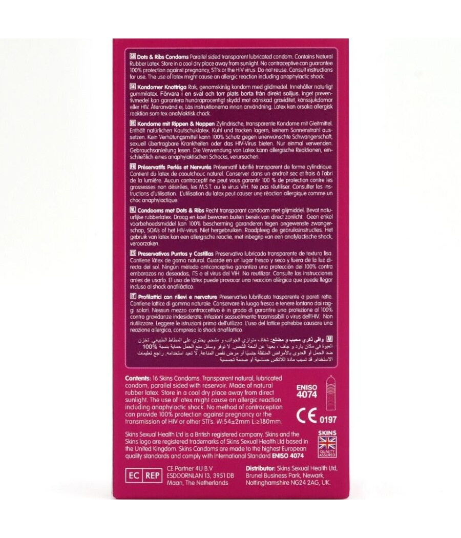 SKINS - DOTS & RIBS PREMIUM CONDOMS CONFEZIONE DA 16