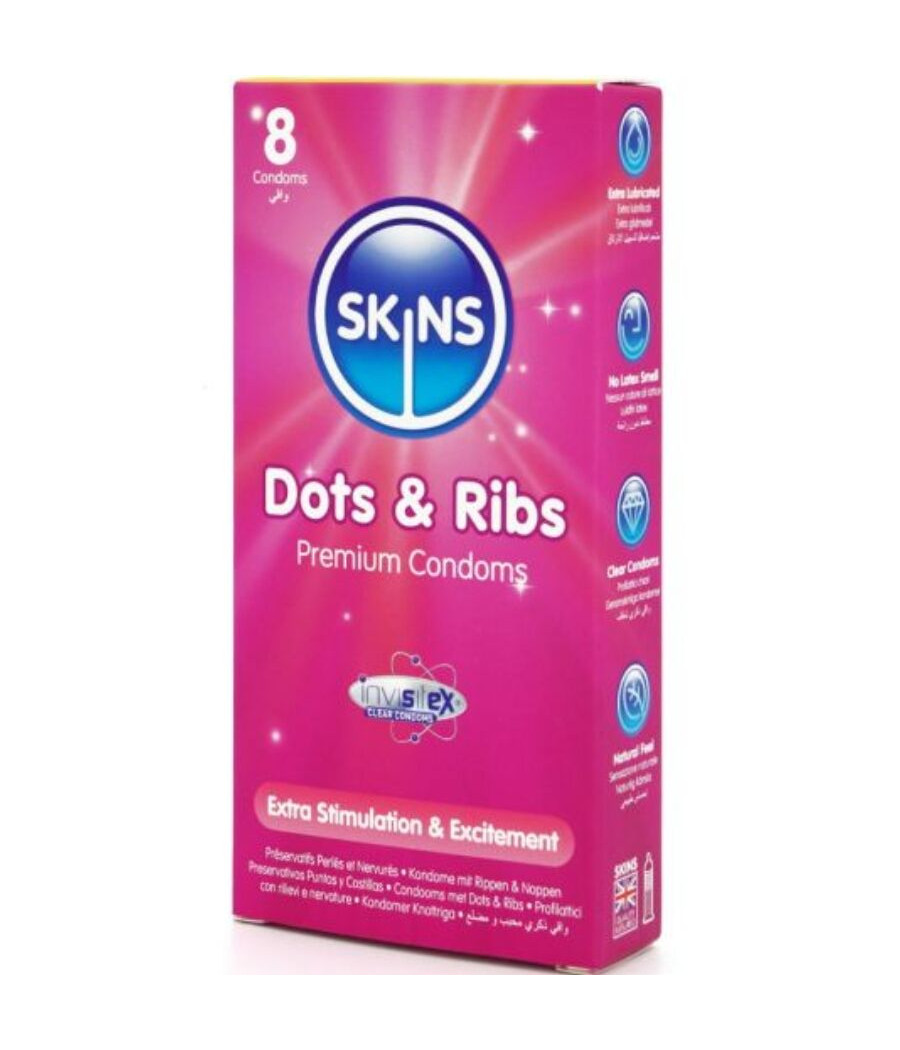 SKINS - PACK DE 8 PRÉSERVATIFS PREMIUM DOTS & RIBS