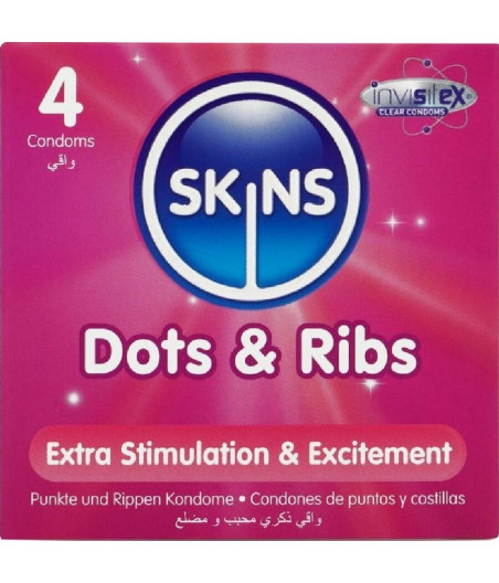 SKINS - PACK DE 4 PRÉSERVATIFS PREMIUM DOTS & RIBS