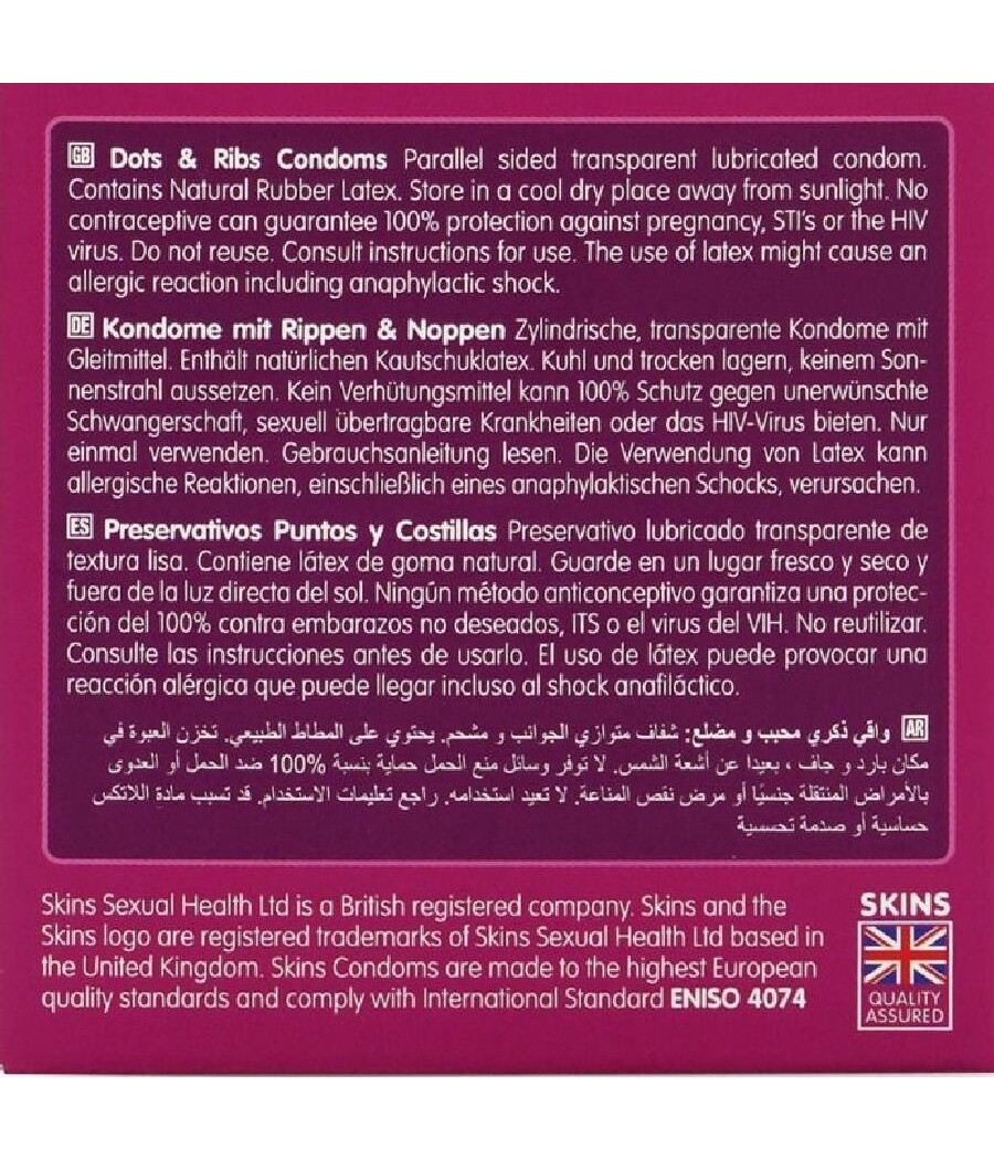 SKINS - PACK DE 4 PRÉSERVATIFS PREMIUM DOTS & RIBS