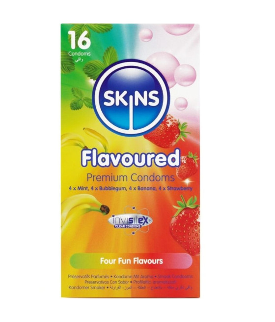 SKINS - PRESERVATIVOS PREMIUM MULTI SABORES PACOTE COM 16
