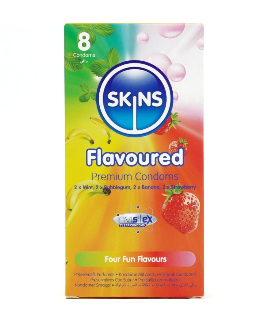 SKINS - PREMIUM-KONDOME MIT VERSCHIEDENEN GESCHMACKSRICHTUNGEN, 8ER-PACK