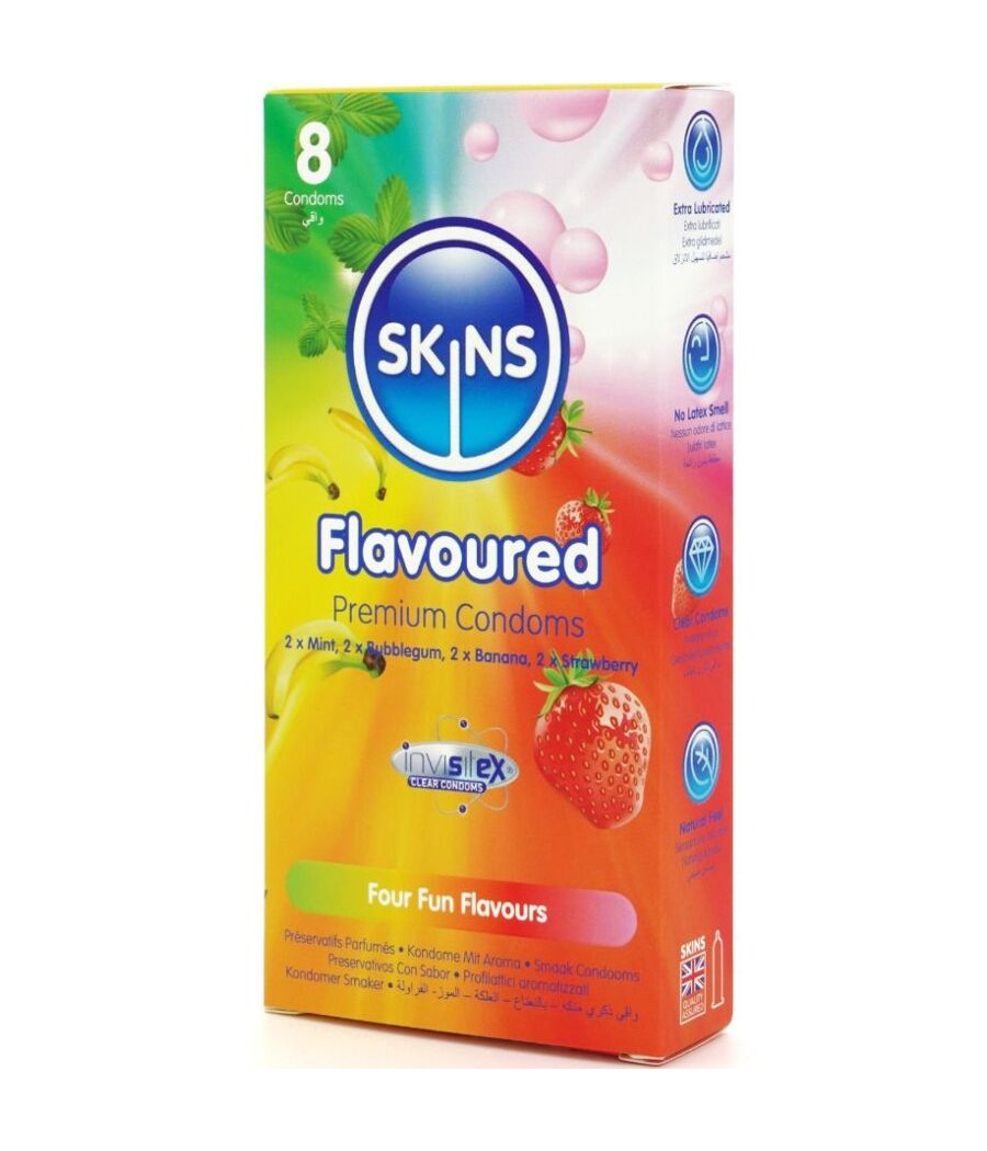 SKINS - PREMIUM-KONDOME MIT VERSCHIEDENEN GESCHMACKSRICHTUNGEN, 8ER-PACK