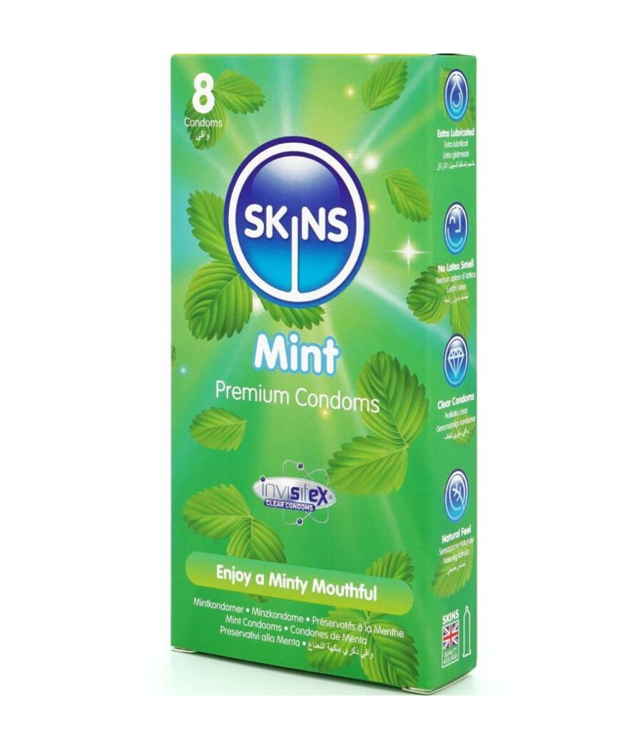 SKINS - PRESERVATIVOS PREMIUM SABOR MENTA PACK 8