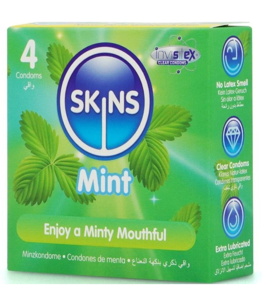 SKINS - PRESERVATIVOS PREMIUM SABOR MENTA PACK 4