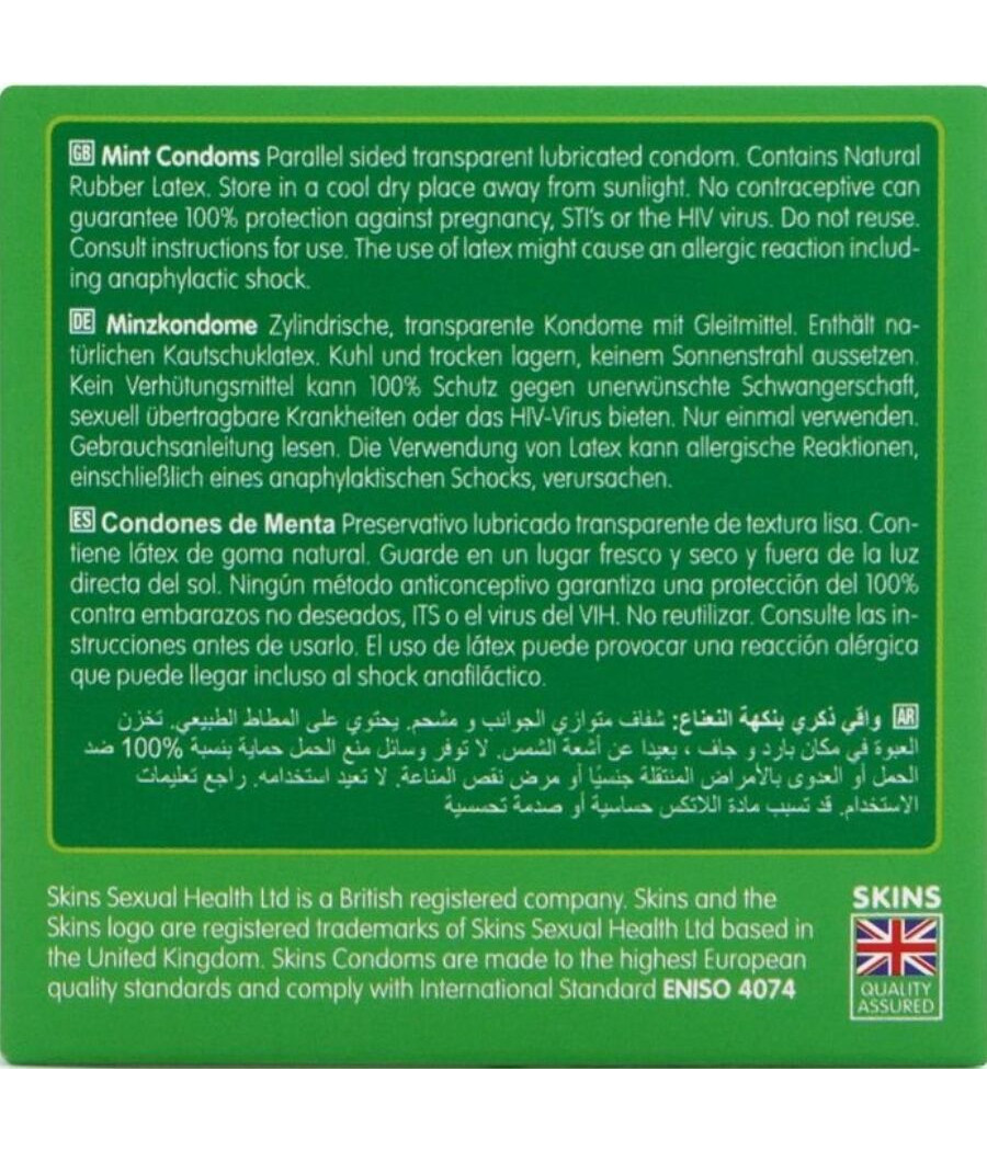 SKINS - PRESERVATIVOS PREMIUM SABOR MENTA PACK 4