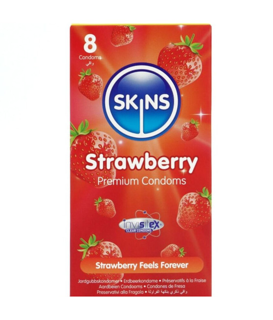 SKINS - PRESERVATIVOS PREMIUM SABOR FRESA PACK 8