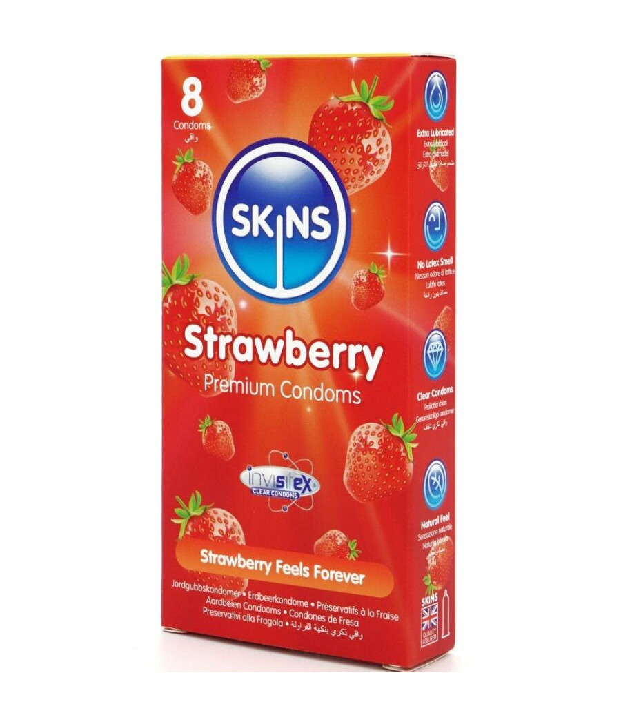 SKINS - PRESERVATIVOS PREMIUM SABOR FRESA PACK 8