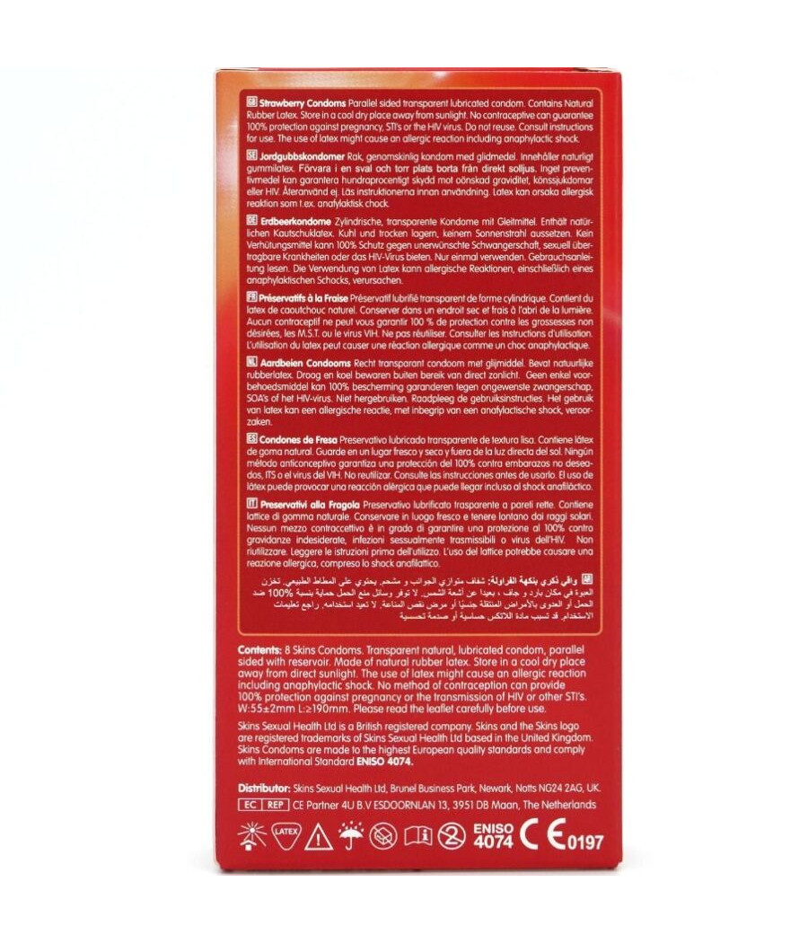 SKINS - PRESERVATIVOS PREMIUM SABOR FRESA PACK 8