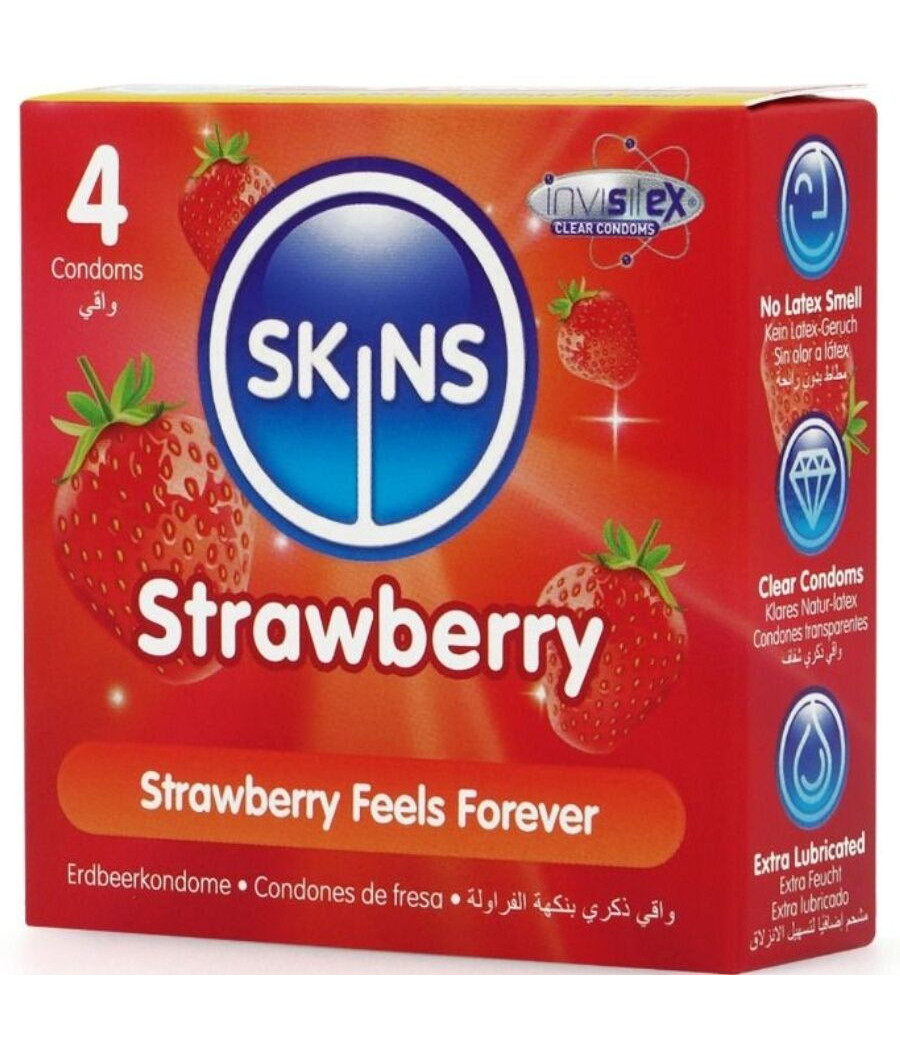 SKINS - PRESERVATIVOS PREMIUM SABOR FRESA PACK 4