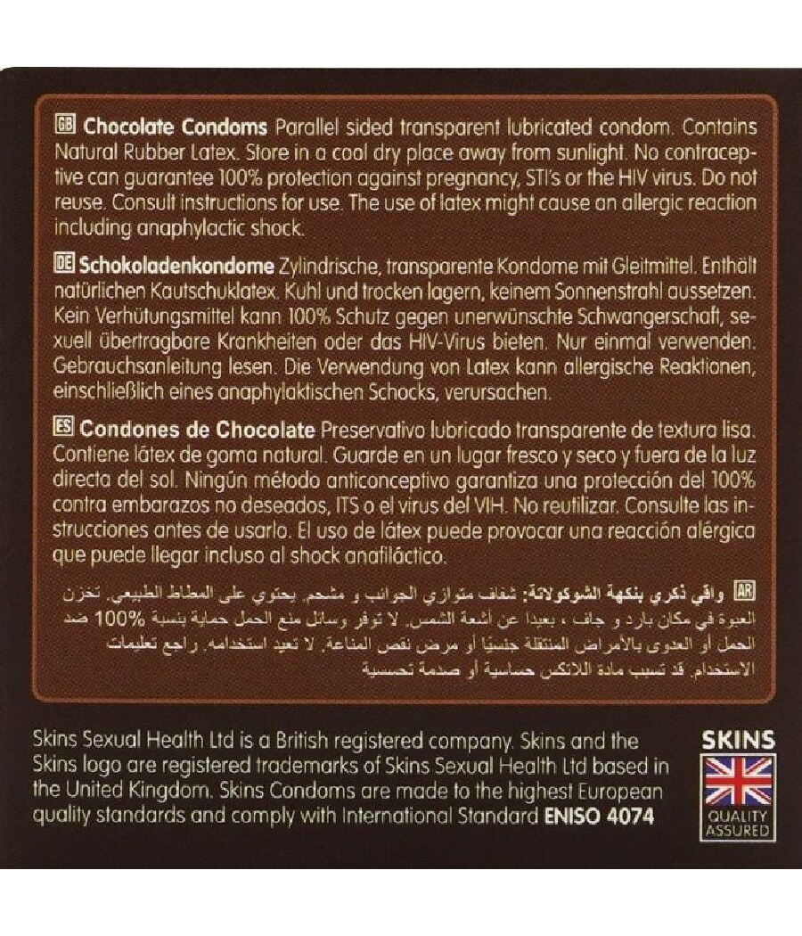 SKINS - PRESERVATIVOS PREMIUM SABOR CHOCOLATE PACK 4