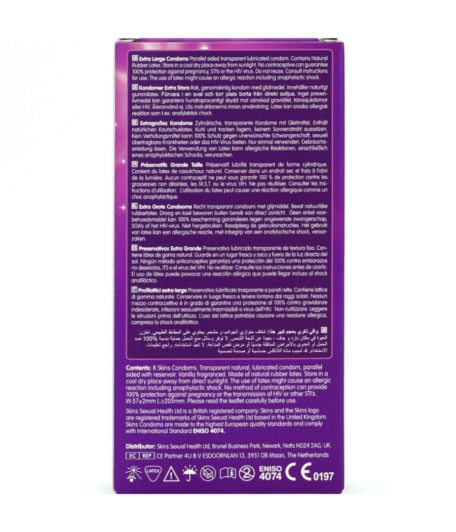 SKINS - PRESERVATIVI EXTRA LARGE PREMIUM CONFEZIONE DA 8