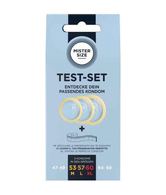 MISTER SIZE - KIT DE TEST : 3 PRÉSERVATIFS DE TAILLES DIFFÉRENTES + MÉLANGE À POINTS
