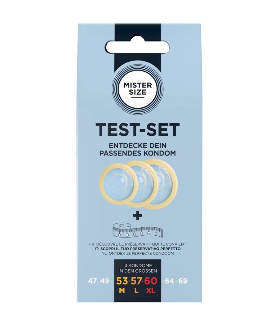MISTER SIZE - SET DI PROVA 3 PRESERVATIVI DI MISURE DIVERSE + METRO A NASTRO