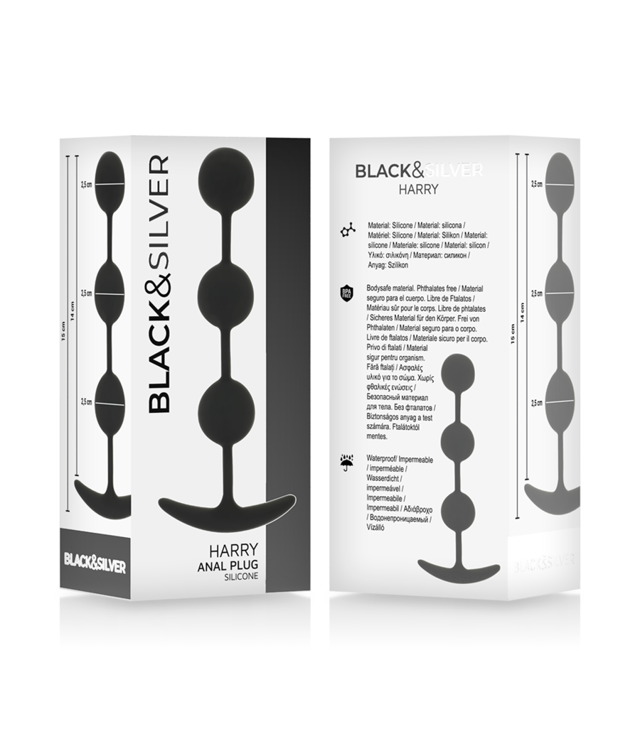 BLACK&SILVER - CHAPELET ANAL HARRY 3 SPHÈRES EN SILICONE 14 CM