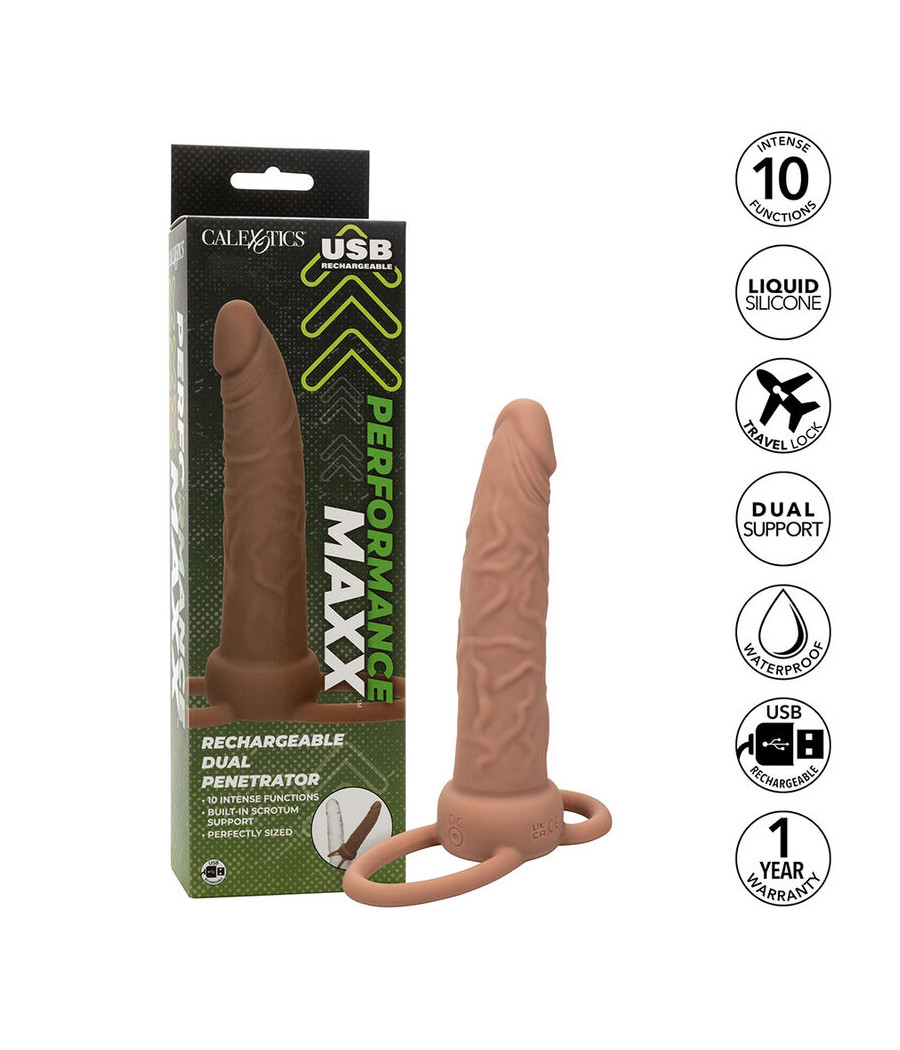 CALEXOTICS - PERFORMANCE MAXX RICARICABILE DOPPIO PENETRATORE MARRONE PELLE