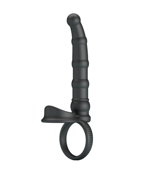 PRETTY LOVE - TATUM VIBRATING PENIS RING WITH PLUG 10 VIBRATIONS BLACK
