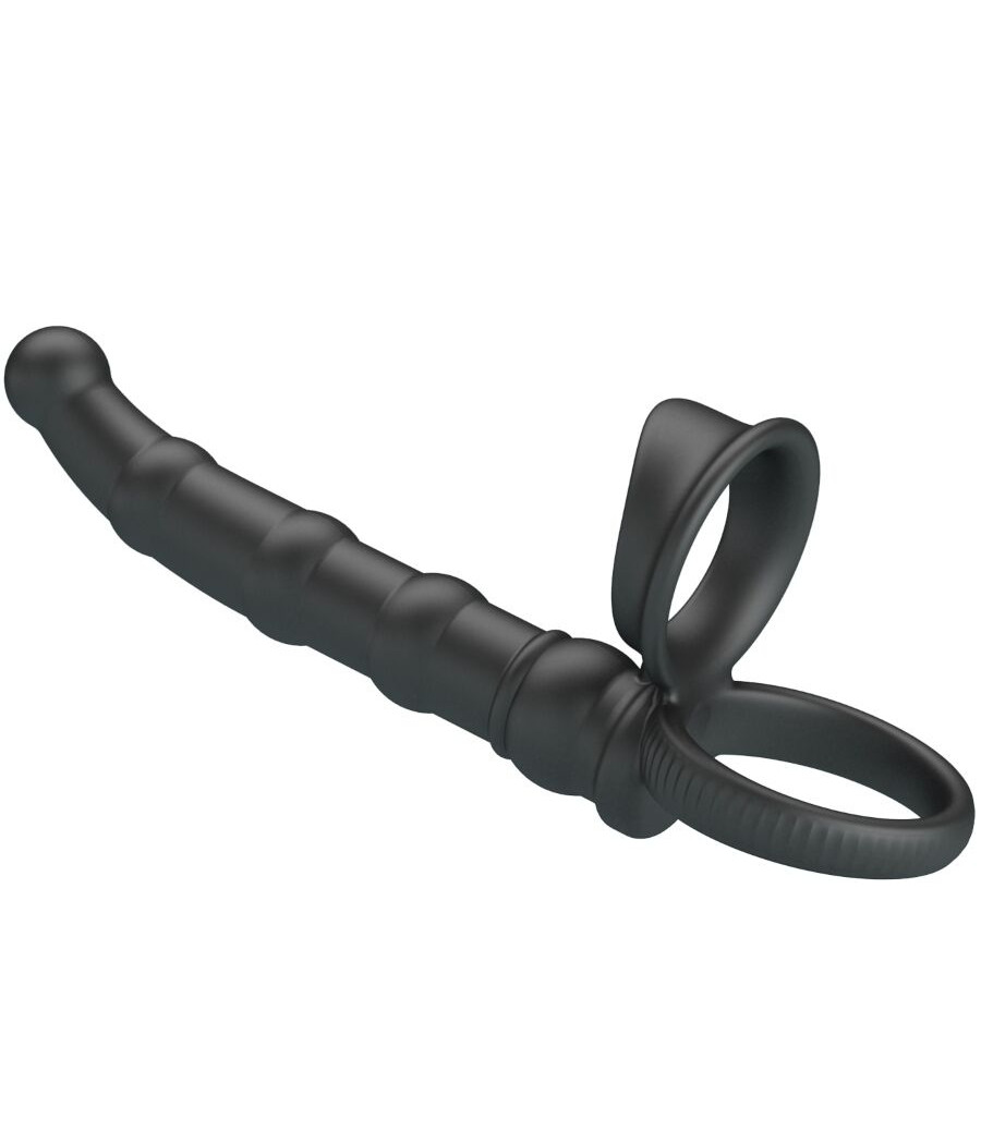 PRETTY LOVE - TATUM VIBRATING PENIS RING WITH PLUG 10 VIBRATIONS BLACK