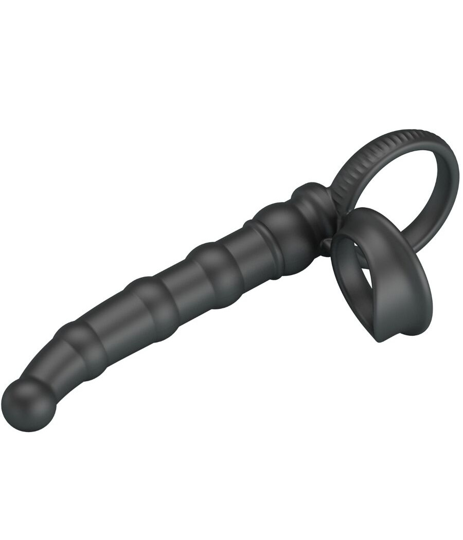 PRETTY LOVE - TATUM VIBRATING PENIS RING WITH PLUG 10 VIBRATIONS BLACK