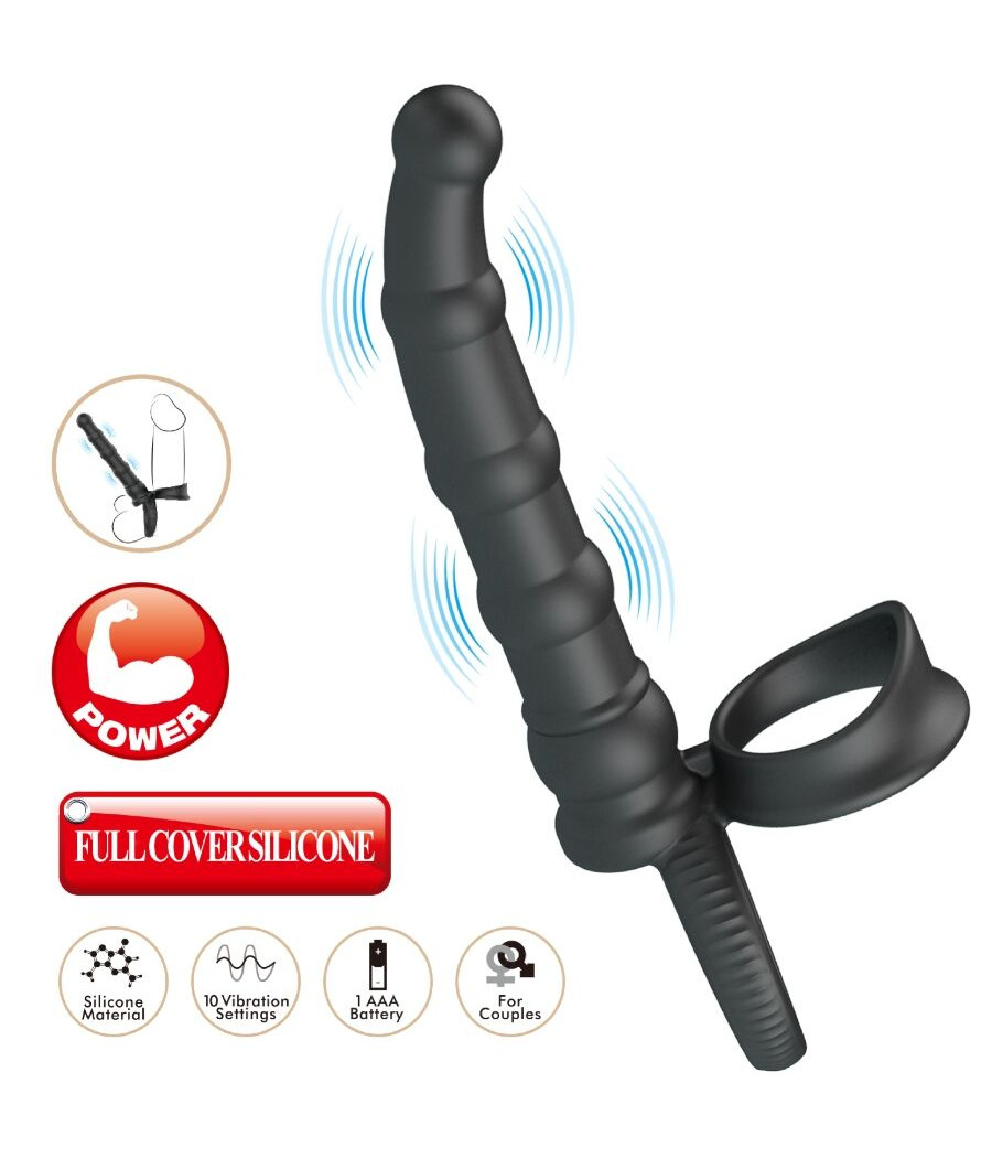 PRETTY LOVE - TATUM VIBRATING PENIS RING WITH PLUG 10 VIBRATIONS BLACK