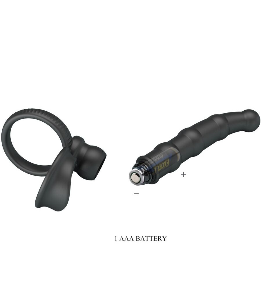 PRETTY LOVE - TATUM VIBRATING PENIS RING WITH PLUG 10 VIBRATIONS BLACK