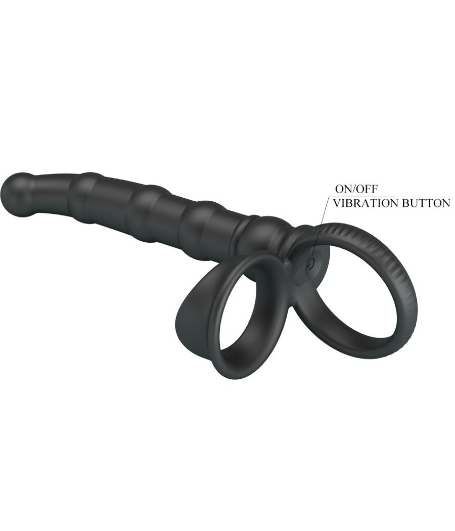 PRETTY LOVE - TATUM VIBRATING PENIS RING WITH PLUG 10 VIBRATIONS BLACK