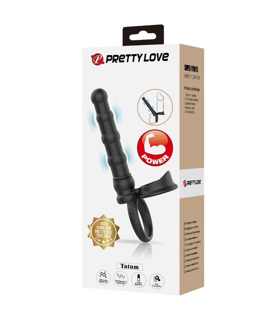 PRETTY LOVE - TATUM VIBRATING PENIS RING WITH PLUG 10 VIBRATIONS BLACK