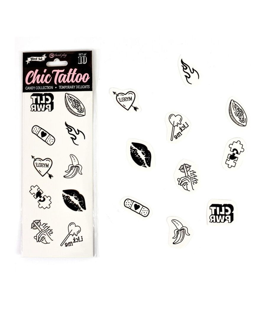 SECRET PLAY - ENSEMBLE DE 10 TATOUAGES TEMPORAIRES CANDY COLLECTION