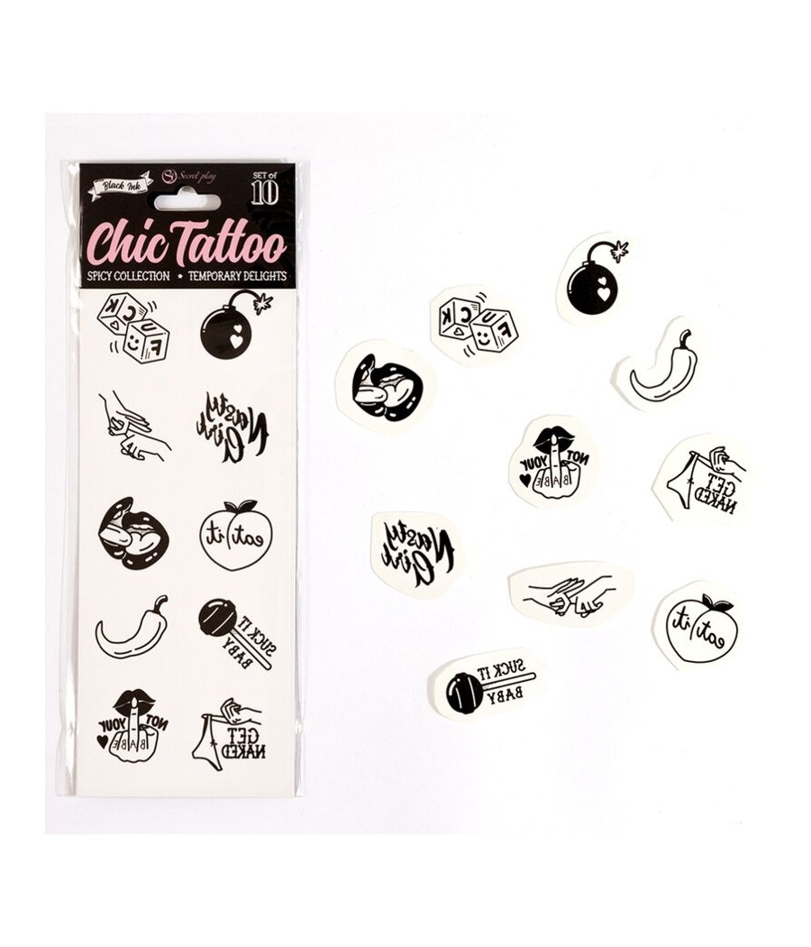 SECRET PLAY - LOT DE 10 TATOUAGES TEMPORAIRES SPICY COLLECTION