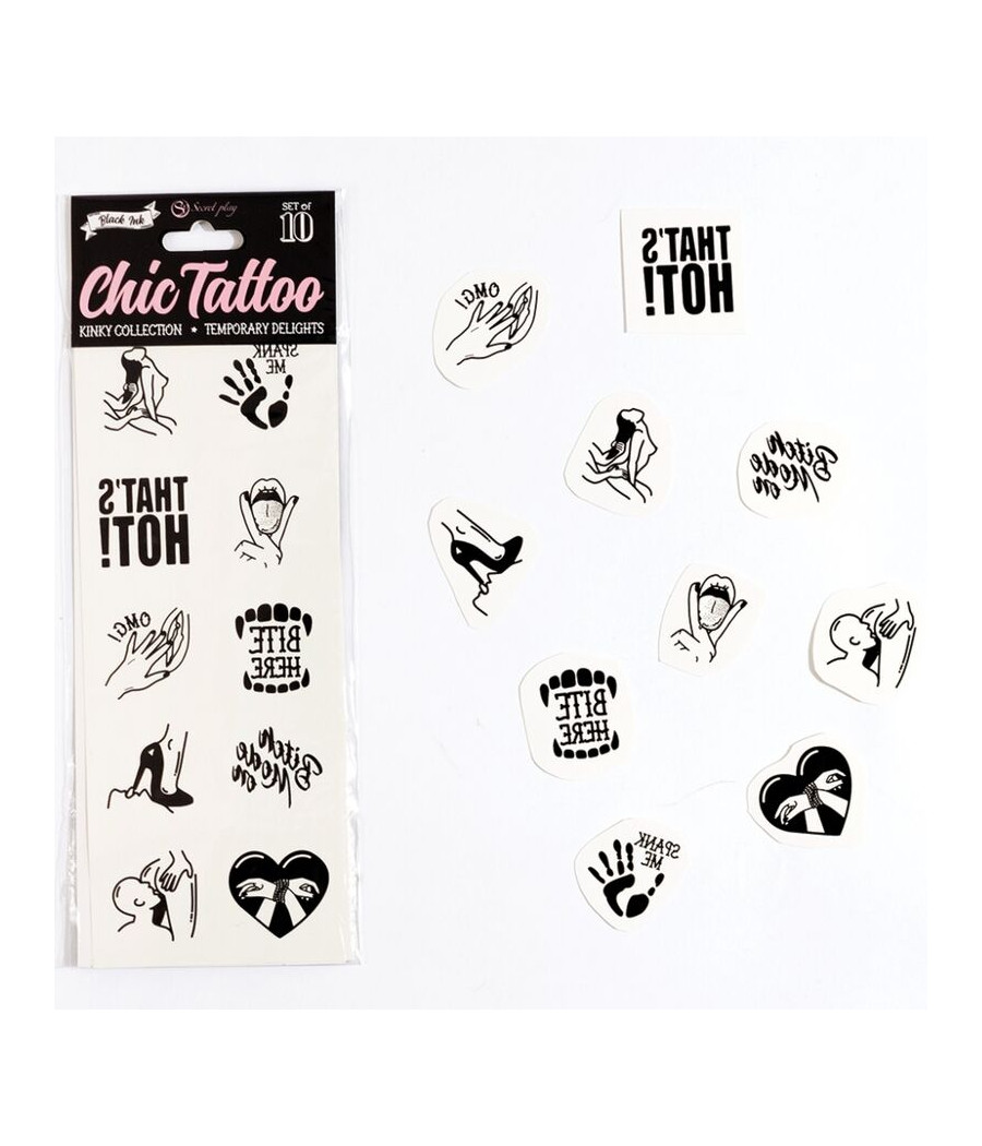 SECRET PLAY - SET OF 10 TEMPORARY TATTOOS KINKY COLLECTION