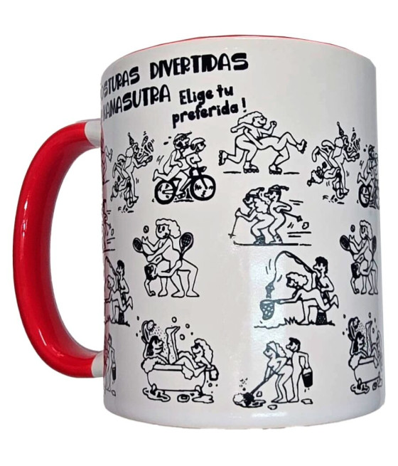 DIABLO PICANTE - WHITE KAMASUTRA POSITIONS MUG WITH RED HANDLE 370 ML
