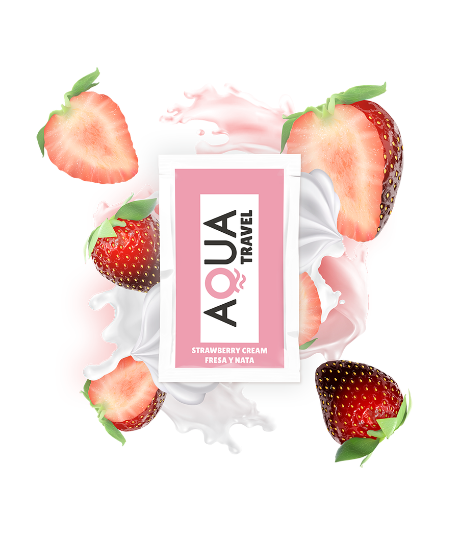 AQUA TRAVEL - LUBRICANTE BASE AGUA SABOR FRESA Y NATA 6 ML