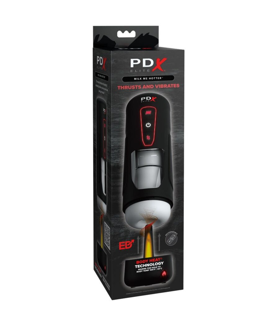 PDX ELITE - MASTURBATEUR AUTOMATIQUE MILK ME HOTTER AVEC VIBRATION À EFFET DE POUSSÉE ET DE CHALEUR