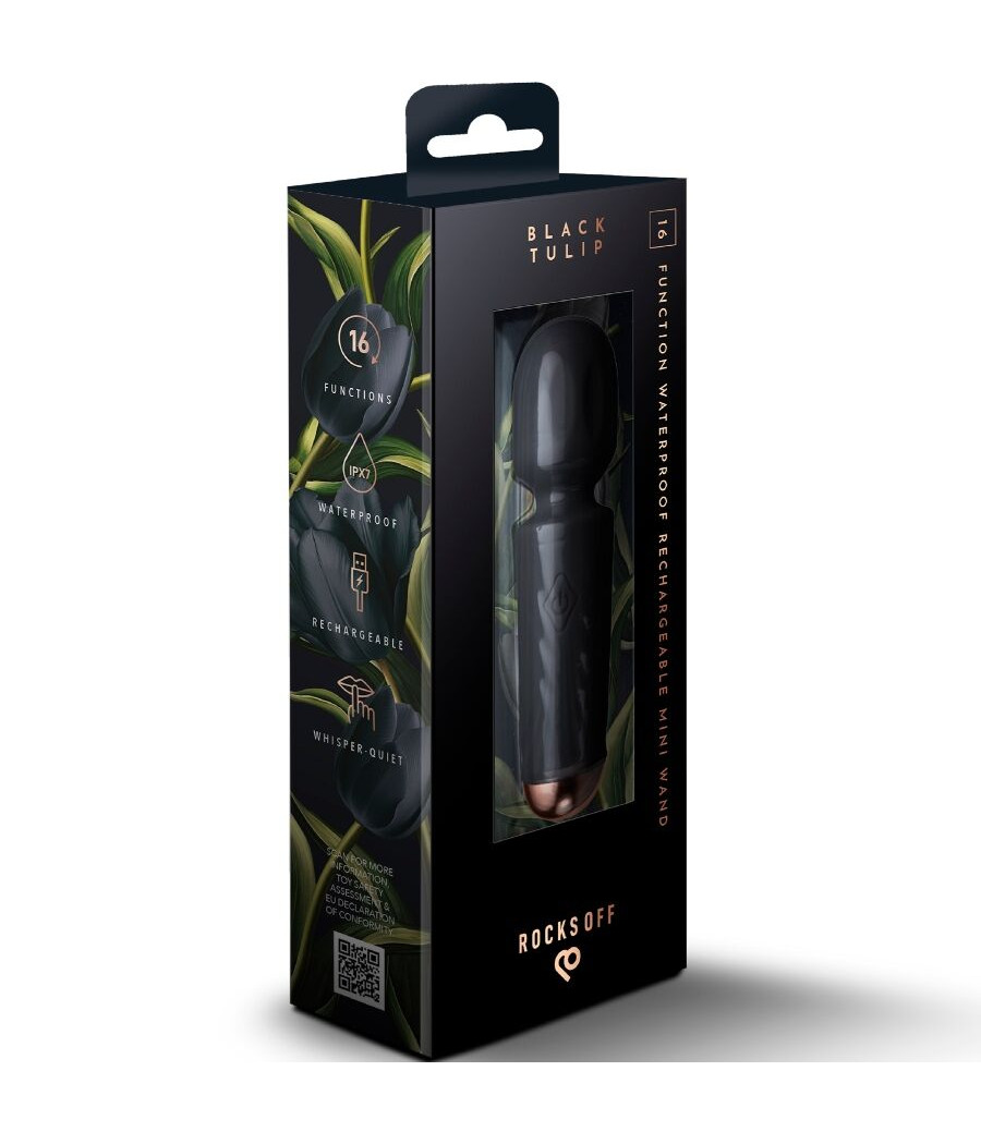 ROCKS-OFF - MINI RECHARGEABLE WAND 16 FUNCTIONS BLACK TULIP