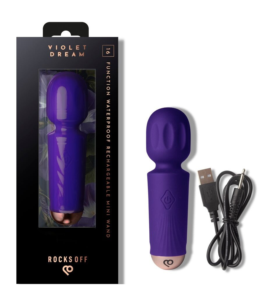 ROCKS-OFF - MINI BAGUETTE RECHARGEABLE 16 FONCTIONS VIOLET DREAM