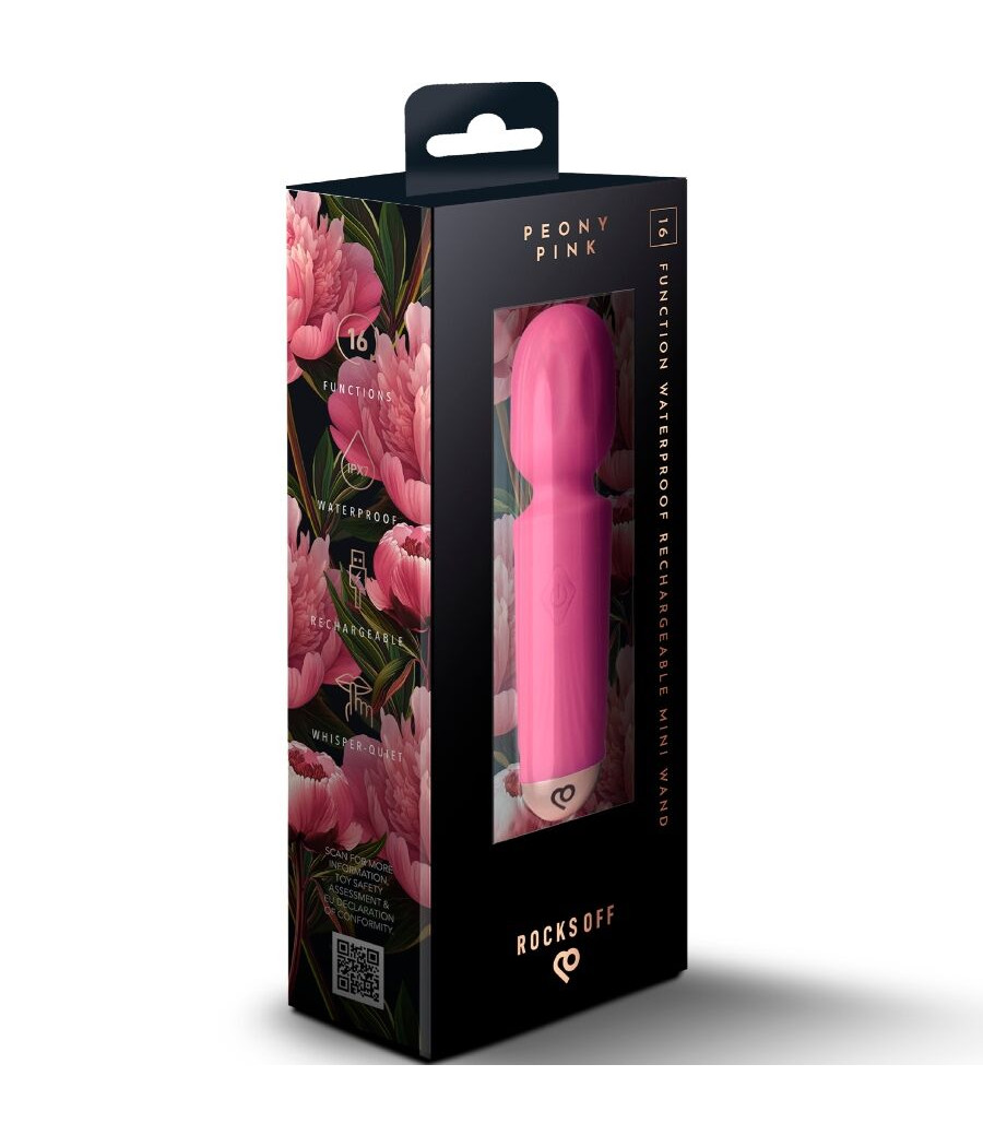 ROCKS-OFF - MINI VARINHA RECARREGÁVEL COM 16 FUNÇÕES ROSA PEÔNIA