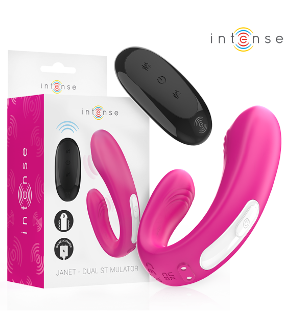 INTENSE - JANET DUAL U-SHAPED STIMULATOR AND VIBRATOR WITH REMOTE CONTROL PINK