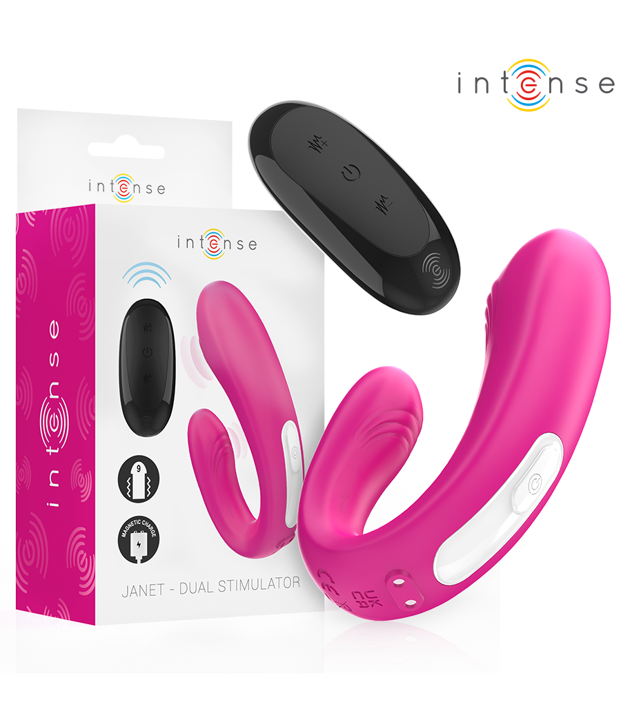 INTENSE - JANET DUAL ESTIMULADOR EM U E VIBRADOR COM CONTROLE REMOTO ROSA